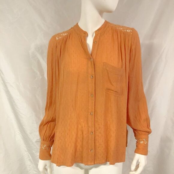 FREE PEOPLE Orange Crochet Back Blouse Top - Picture 4 of 7